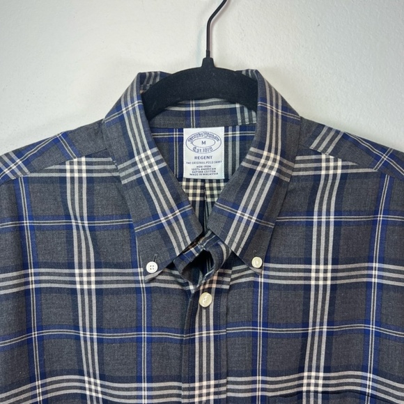 Brooks Brothers Mens Regent Button Up Shirt Gray Blue Plaid Casual Preppy Medium - Picture 5 of 11